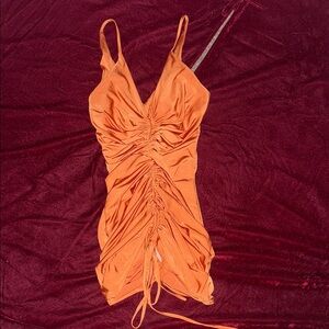 Orange Bodycon runched dress